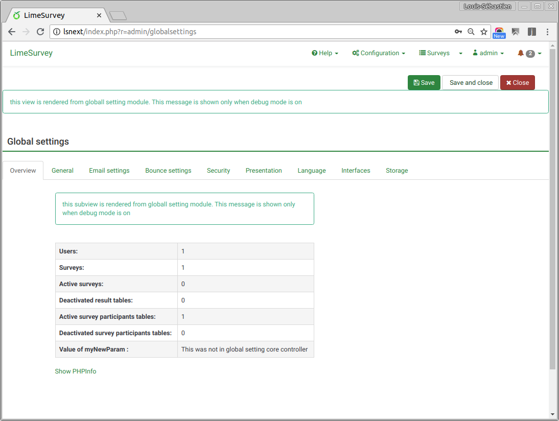 Full page Global Settings view overriden